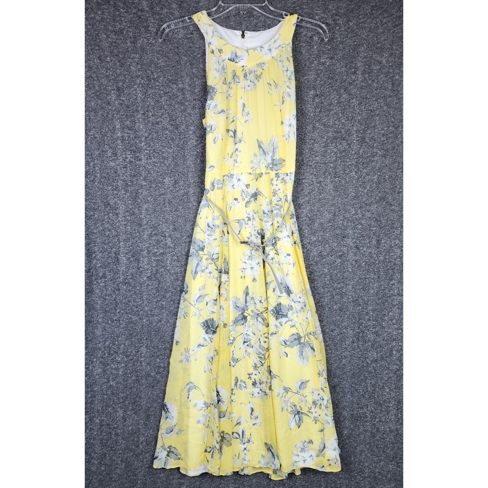 Tommy Hilfiger Dress Womens 4 Floral Yellow Sleeveless Belted Maxi EUC